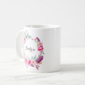 Mug Boho Aquarelle Peonies roses Fleurs Wreath (Devant gauche)