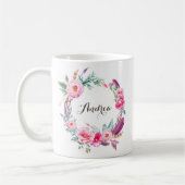 Mug Boho Aquarelle Peonies roses Fleurs Wreath (Gauche)