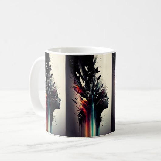 Mug Boho art abstrait avec visage de fille (Devant gauche)