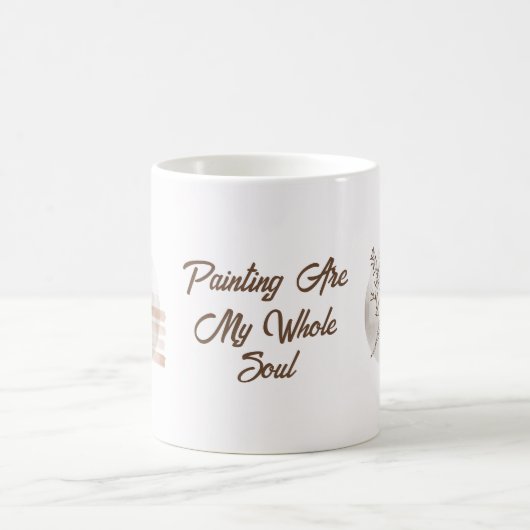 Mug Boho Art Pastel Peinture Brown feuille esthétique (Centre)