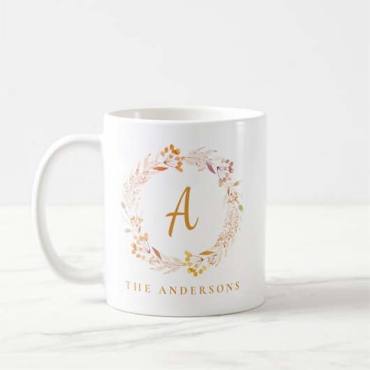 Mug Boho Automne Floral Wreath | Nom personnalisé (Gauche)