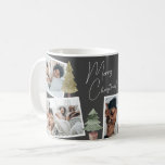 Mug Boho Black Christmas Photo Collage Pine Trees<br><div class="desc">Accueillez vos amis et vos proches pour des vacances de paix, de joie et de bonheur avec cette tasse de Noël noire boho moderne et élégante qui présente quatre belles photos de votre famille dans un collage insolite agrémenté de pins aquarellés à la main. (Les photos de placement sont de...</div>