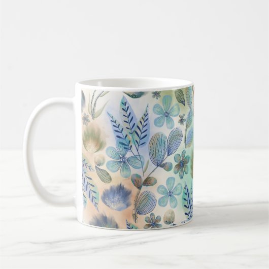 Mug Boho bleu vert floral botanique fantaisiste (Gauche)