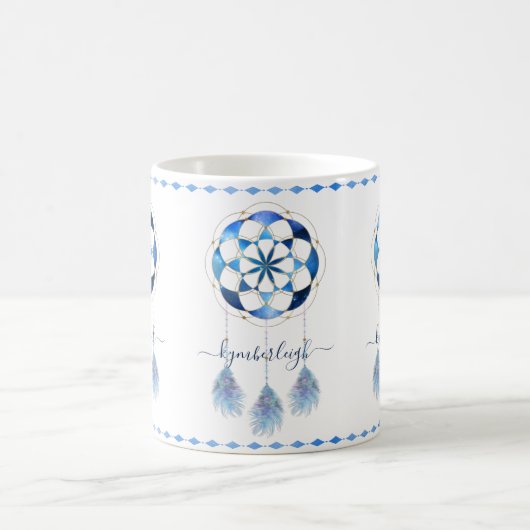 Mug Boho Blue Celestial Mandala Dreamcatcher Monogramm (Centre)