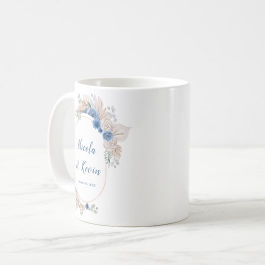 Mug Boho Blue Pampas Grass Wedding (Devant gauche)