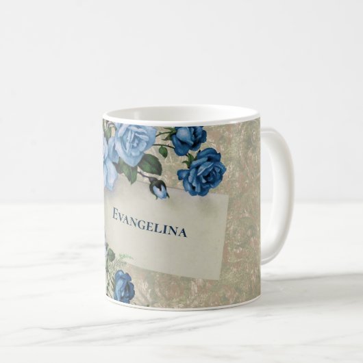 Mug Boho Blue Roses Moth Aquarelle (Devant droit)