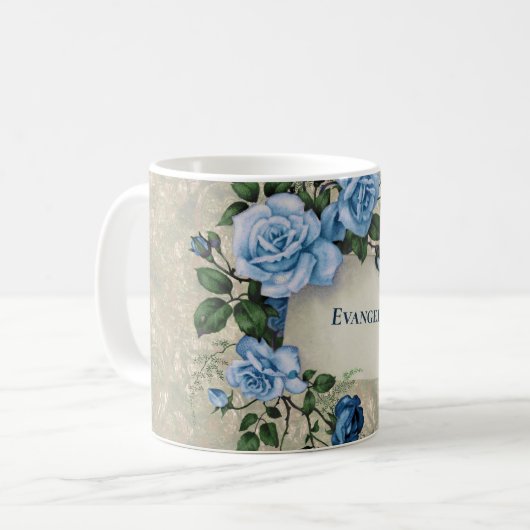 Mug Boho Blue Roses Moth Aquarelle (Devant gauche)