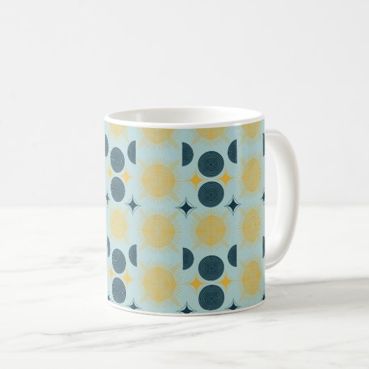 Mug Boho Celestial Sun Moon Motif bleu (Devant droit)