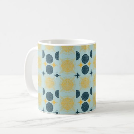Mug Boho Celestial Sun Moon Motif bleu (Devant gauche)