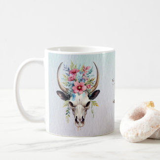 Mug Boho Chic Aquarelle Florale Vache Crâne