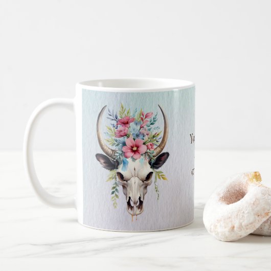 Mug Boho Chic Aquarelle Florale Vache Crâne (Avec donut)