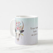 Mug Boho Chic Aquarelle Florale Vache Crâne (Devant gauche)