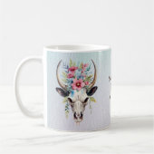 Mug Boho Chic Aquarelle Florale Vache Crâne (Gauche)