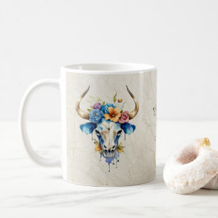 Mug Boho Chic Aquarelle Florale Vache Crâne
