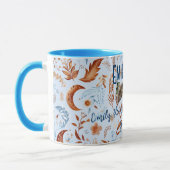 Mug Boho chic floral moon with copper and blue leaves (Gauche)