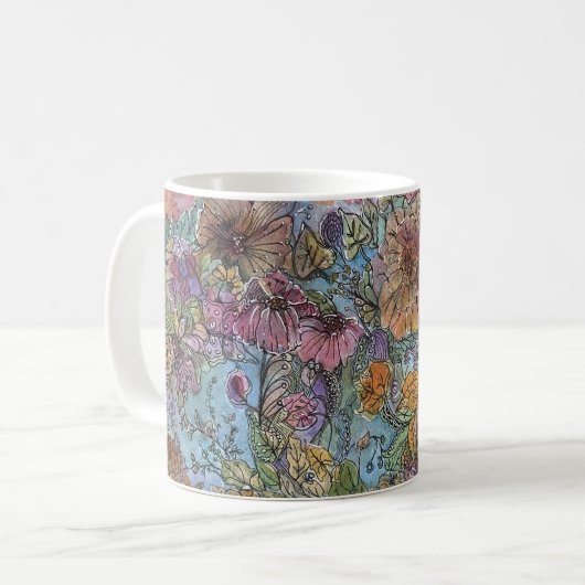 Mug Boho Chic Flower Garden aquarelle peinture (Devant gauche)