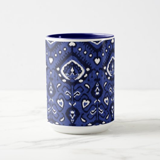 Mug Boho chic marine bleu et blanc ikat motifs tribaux (Centre)