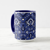 Mug Boho chic marine bleu et blanc ikat motifs tribaux (Devant gauche)