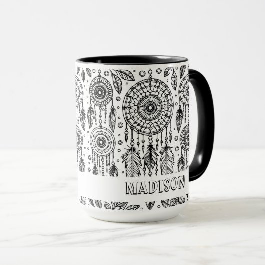 Mug Boho Dreamcatcher Feathers Nom de coloration (Devant droit)