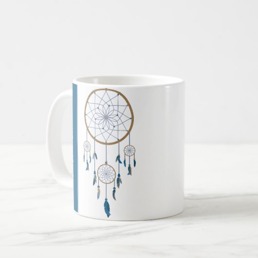 Mug Boho Dreamcatcher Four Web Blue Feathers (Devant gauche)