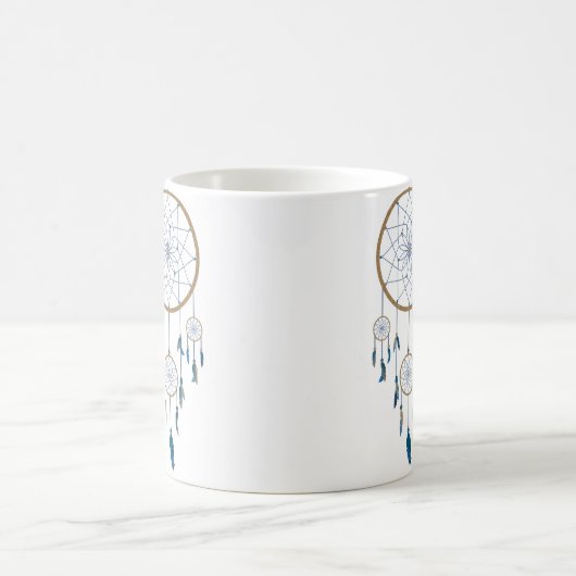 Mug Boho Dreamcatcher Four Web Blue Feathers (Centre)