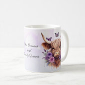 Mug Boho Dreams Floral Purple Highland Cow Whimsical (Devant droit)