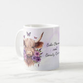 Mug Boho Dreams Floral Purple Highland Cow Whimsical (Devant gauche)