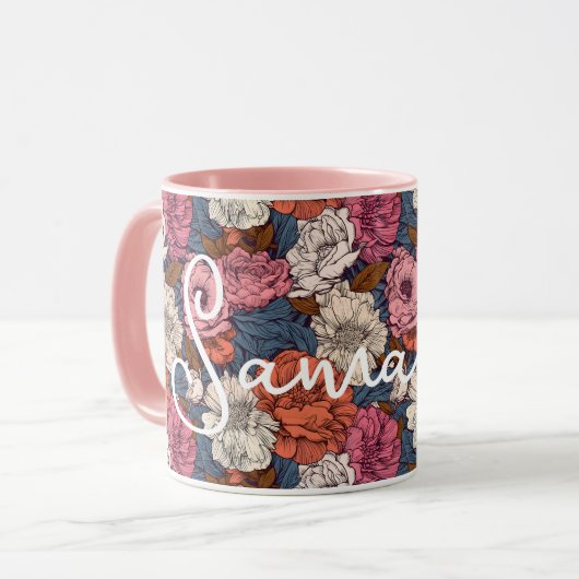 Mug Boho Fleur sauvage Floral Monogramme Fleurs occide (Devant gauche)