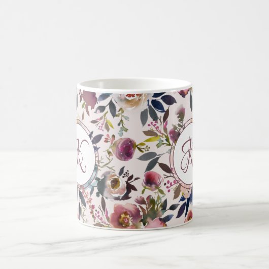Mug Boho Fleurs rose Sage Vert Monogramme (Centre)
