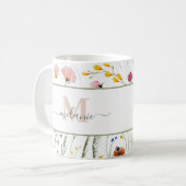 Mug Boho Fleurs sauvages Nom personnalisé Monogramme (Devant gauche)