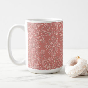 Mug Boho Floral Damask Line Art, Argile en terre cuite