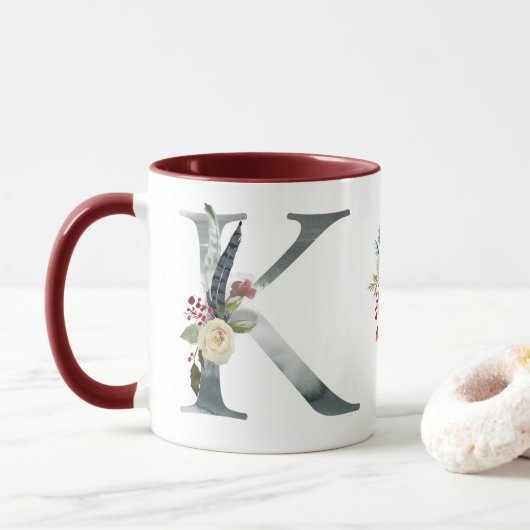 Mug Boho Floral Monogram K Café (Avec donut)