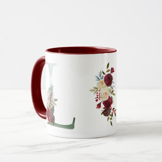 Mug Boho Floral Monogram L Café (Devant gauche)