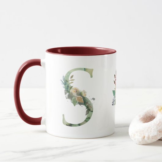 Mug Boho Floral Monogram S Café (Avec donut)