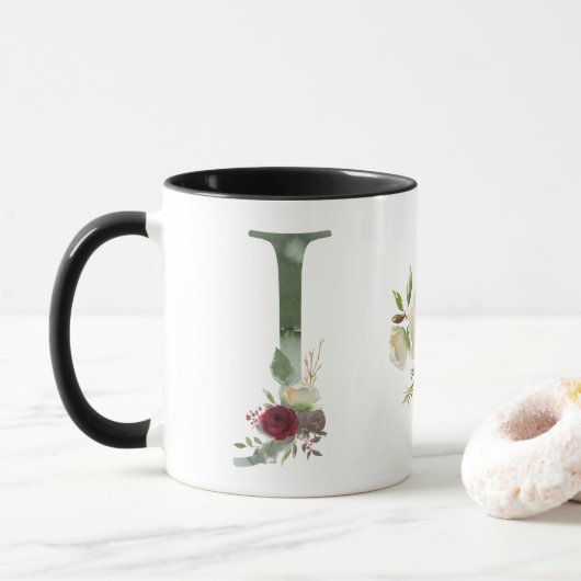 Mug Boho Floral Monogramme J Café (Avec donut)