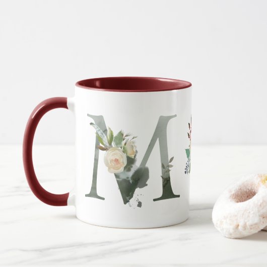 Mug Boho Floral Monogramme M Café (Avec donut)