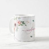 Mug Boho Floral Rose géométrique Nom du monogramme per (Devant gauche)