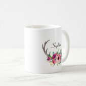 Mug Boho Floral Rustique Antlers avec Monogram (Devant droit)