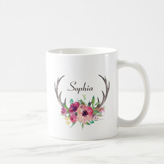 Mug Boho Floral Rustique Antlers avec Monogram (Droite)