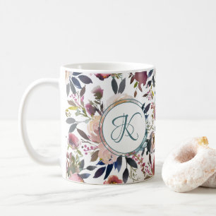 Mug Boho Flowers vert rose Monogramme