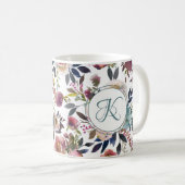 Mug Boho Flowers vert rose Monogramme (Devant droit)