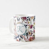 Mug Boho Flowers vert rose Monogramme (Devant gauche)