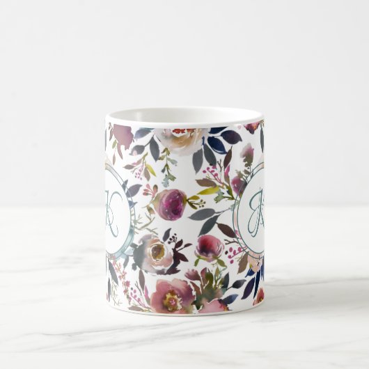 Mug Boho Flowers vert rose Monogramme (Centre)