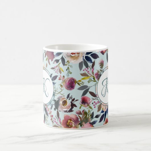 Mug Boho Flowers vert rose Monogramme (Centre)