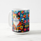 Mug Boho Folk Art Cat, Flowers & Butterfly   (Devant gauche)