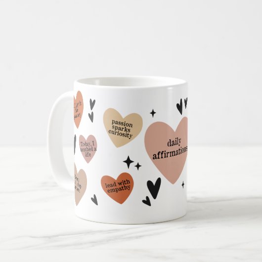 Mug Boho Heart Enseignant Cadeau Affirmation et Gratit (Devant gauche)