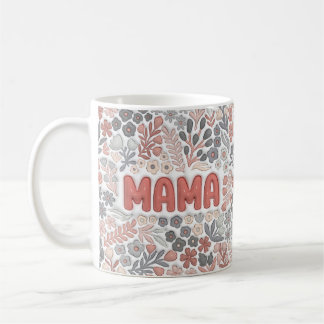 Mug Boho Mama Gris Rose Motif Floral Effet 3D