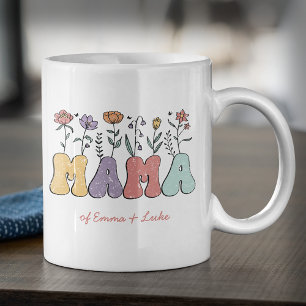 Mug Boho Mama Texte avec Fleurs et Noms d'Enfants