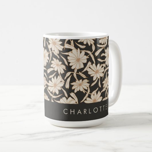 Mug Boho Moderne Botanique Noir Ivoire Personnalisé (Devant droit)