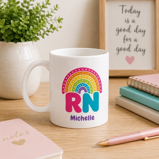 Mug Boho Monogramme Arc-en-ciel RN